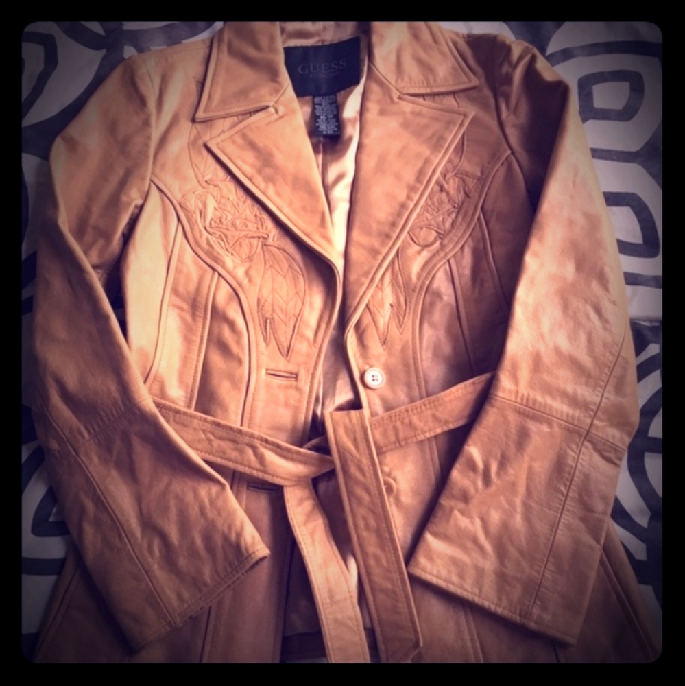 Guess Oceans 11 Style Genuine Leather Jacket XS